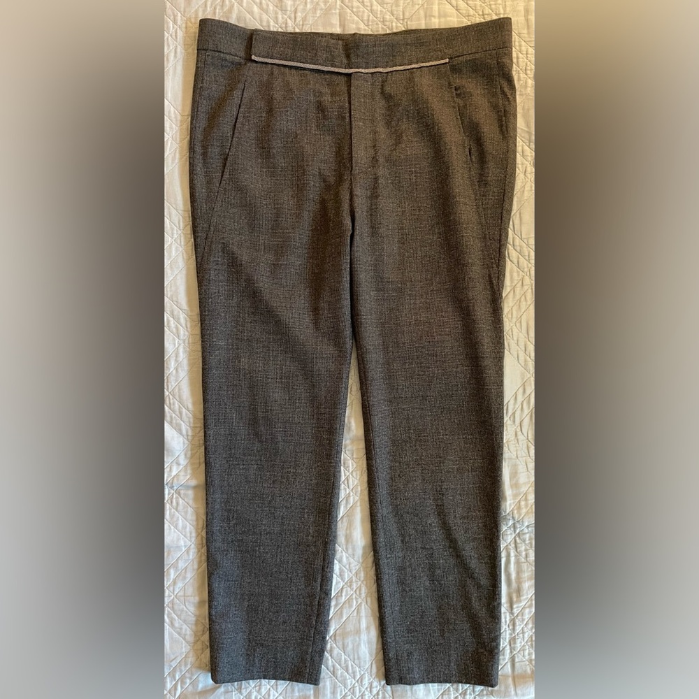 BRUNELLO CUCINELLI Molini Trim Micro Check Wool‎ Ankle Pant in Gray Size 6 $1695
